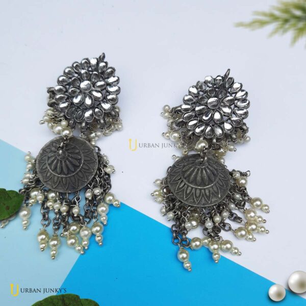 Black polish white moti jhumka